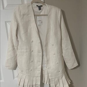 Forever 21 Cream Double-Breasted Tweed Blazer
